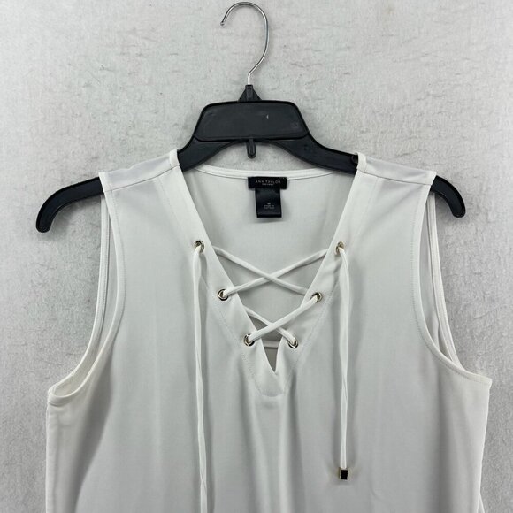 Ann Taylor Factory Tops Womens M White Lace Up V Neck Sleeveless Boho Minimalist - Picture 5 of 12